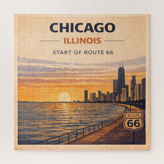Quebra-cabeça Céu do pôr do sol da Rota 66 de Chicago Viagem (Vertical)