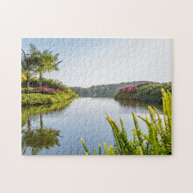 Quebra-cabeça Céu refletido no lago tropical imóvel (Horizontal)