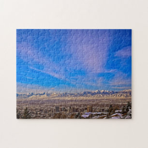 Quebra-cabeça Céu Rosa Beijado Sobre Salt Lake City, Utah Quebra