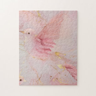Quebra-cabeça Chá de Bebê Pássaros Rosa Bege Dourado