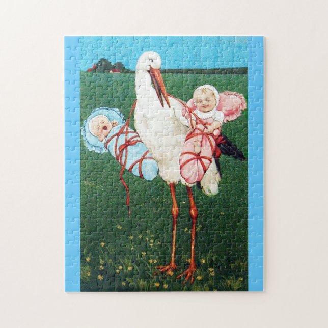 Quebra-cabeça CHÁ DE FRALDAS TWIN, cor-de-rosa, azul-lacre (Vertical)