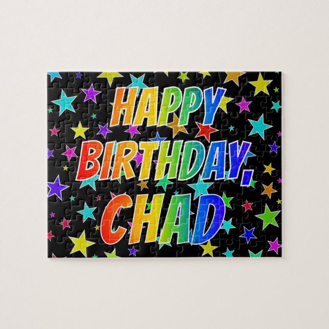 Quebra-cabeça "CHAD" Primeiro Nome, Diversão "FELIZ ANIVERSÁRIO" (Horizontal)