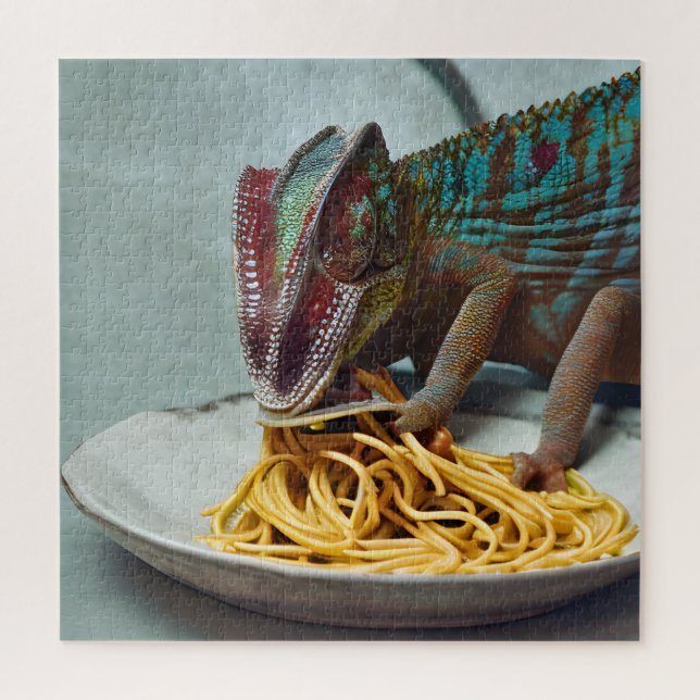 Quebra-cabeça Chameleon Eating Spaghetti AI generated art (Vertical)