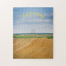 Quebra-cabeça Chaminés de fábrica com campo amarelo