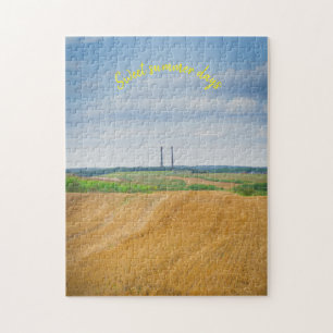 Quebra-cabeça Chaminés de fábrica com campo amarelo