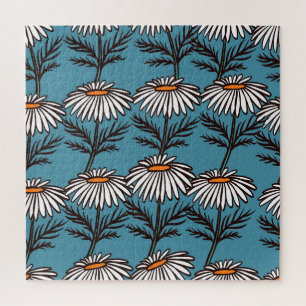 Quebra-cabeça Chamomila, padrão de desenho animado azul-vintage.