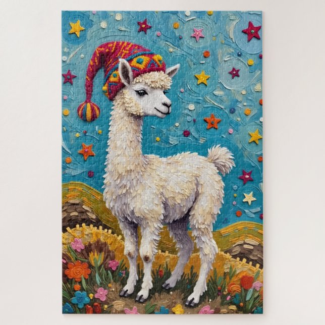 Quebra-cabeça Chapéu de Borla de Natal Alpaca Peruano (Vertical)