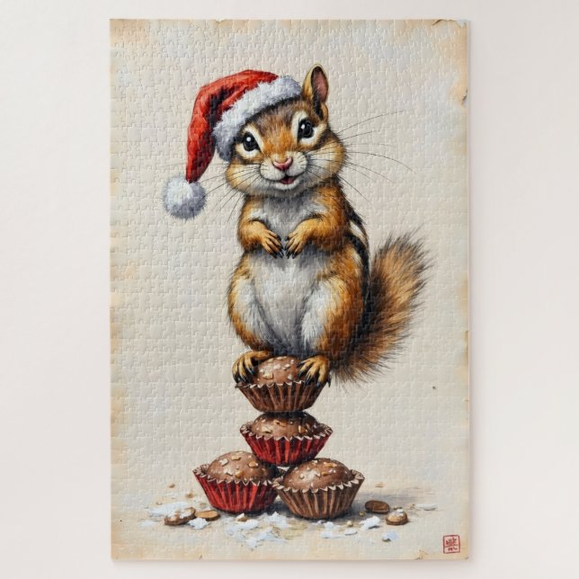 Quebra-cabeça Chapéu de Doces de Natal com Bochechas Cheias de E (Vertical)