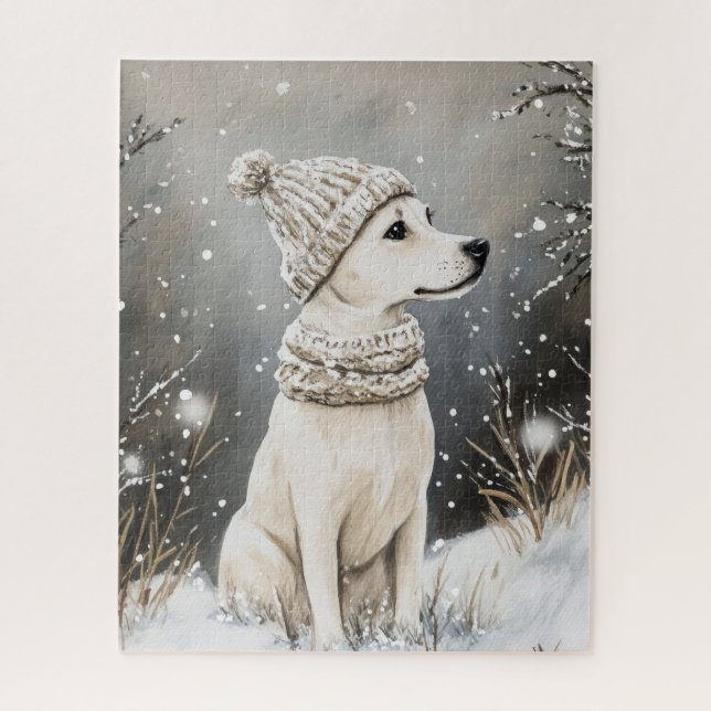 Quebra-cabeça Chapéu de Malha de Cachorro de Inverno Neve (Vertical)