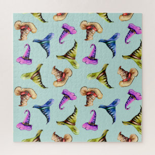 Quebra-cabeça Chapéus antigos de aquarela: fundo azul.