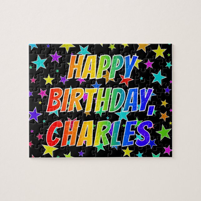 Quebra-cabeça "CHARLES" Primeiro Nome, Diversão "FELIZ ANIVERSÁR (Horizontal)