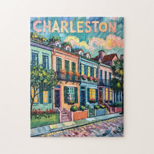 Quebra-cabeça Charleston Rainbow Row Colorida Viagem Van Gogh