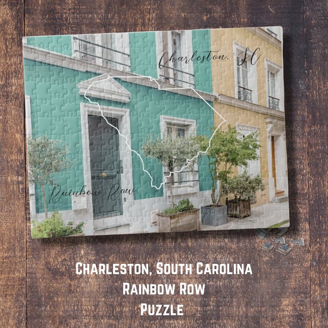 Quebra-cabeça Charleston South Carolina Rainbow Row Quebra-cabeç (A puzzle of Rainbow Row. A fun night chilling and putting this pillow together. Seal it and hang it!)