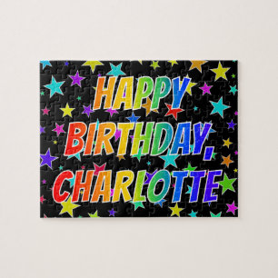 Quebra-cabeça "CHARLOTTE" Primeiro Nome, "FELIZ ANIVERSÁRIO"