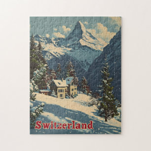Quebra-cabeça Charme alpino: Cartão postal da vintage Swiss Vill