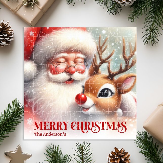 Quebra-cabeça Charming Santa Claus Rudolph Personalized Kids Gif (Charming Santa Claus Rudolph Personalized Kids Gift Jigsaw Puzzle

)