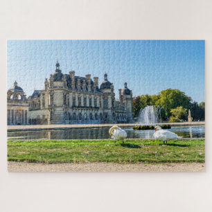 Quebra-cabeça Chateau de Chantilly, fonte e dois cisnes