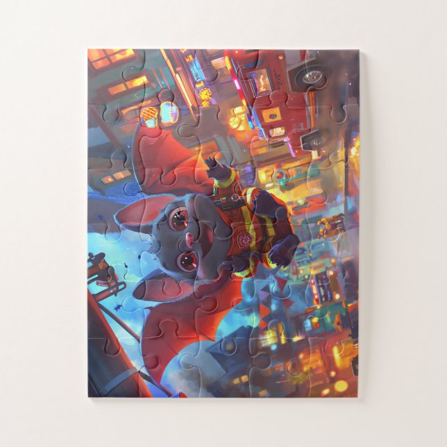 Quebra-cabeça Chauve-Souris Pompière en Action - Puzzle Héroïque (Vertical)