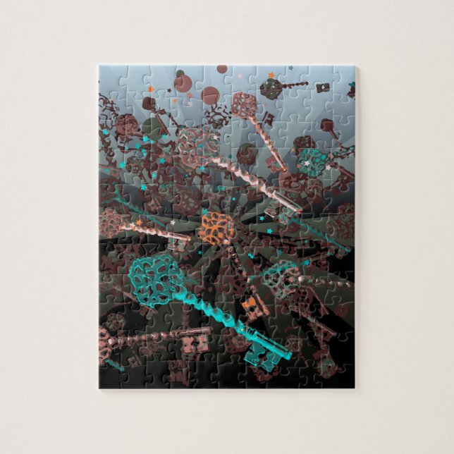 Quebra-cabeça Chaves de aço psicadélicas, raios, retrô escuro (Vertical)