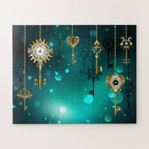 Quebra-cabeça Chaves de Esqueleto Anticas em Fundo Verde