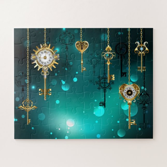 Quebra-cabeça Chaves de Esqueleto Anticas em Fundo Verde (Horizontal)