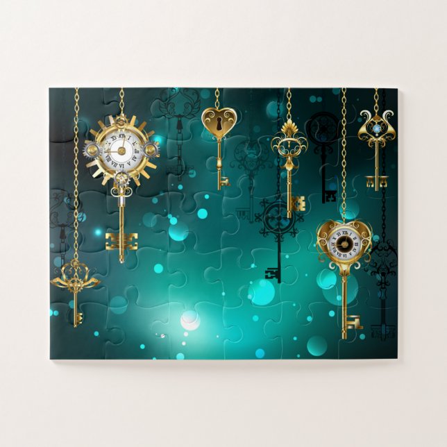 Quebra-cabeça Chaves de Esqueleto Anticas em Fundo Verde (Horizontal)