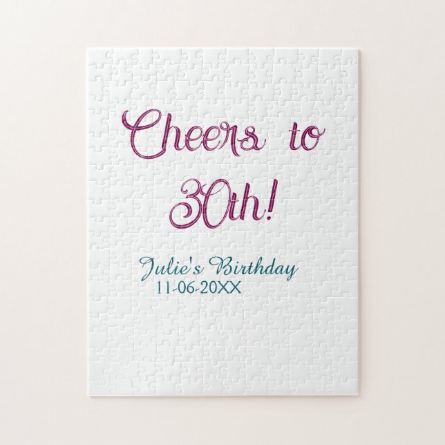 Quebra-cabeça Cheers to 30th birthday name date mauve blue elega (Vertical)