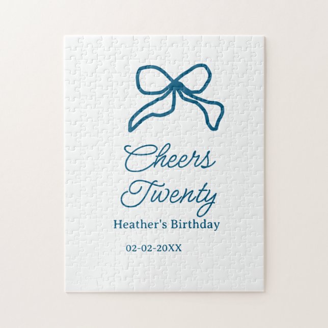 Quebra-cabeça Cheers twenty blue birthday bow name date boho ret (Vertical)
