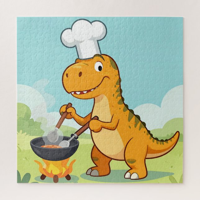 Quebra-cabeça Chef Dinossauro Cozinhando Divertido (Vertical)