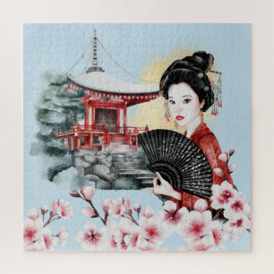Quebra-cabeça Cherry Blossom Pagoda Geisha
