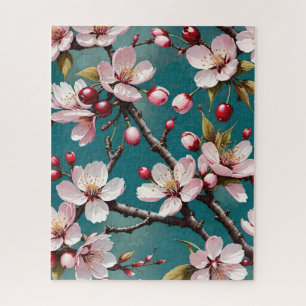 Quebra-cabeça Cherry Blossoms contra um fundo do céu sangrento