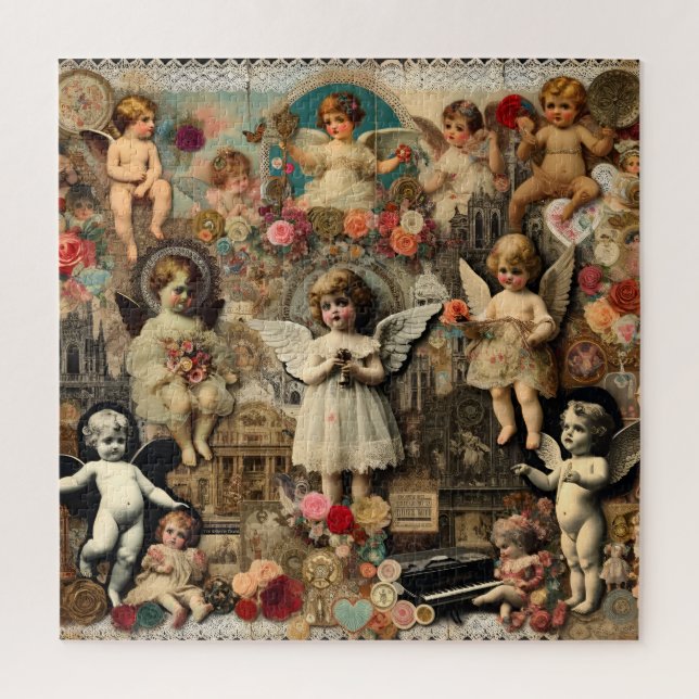 Quebra-cabeça Cherub Vintage Valentine's Collage Cherished Token (Vertical)