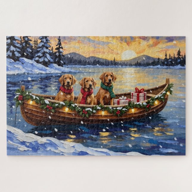 Quebra-cabeça Chesapeake Bay Retriever Christmas Boat Holiday (Horizontal)