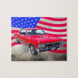 Quebra-cabeça Chevy Chevelle SS 396 com bandeira americana