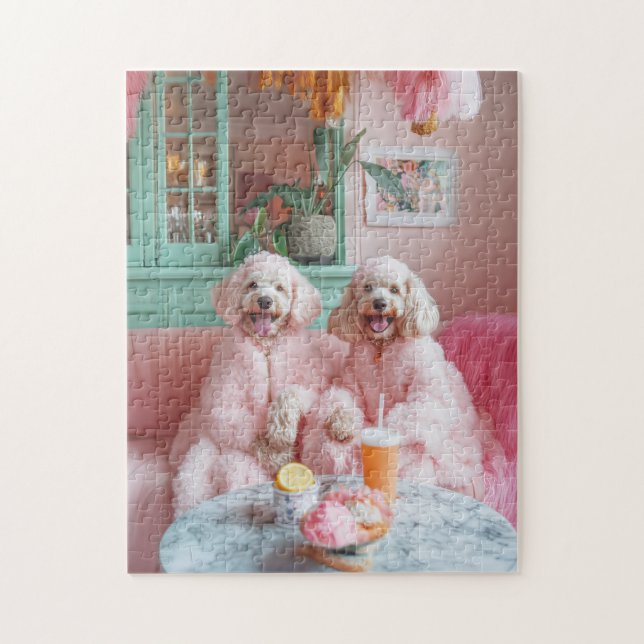 Quebra-cabeça Chic Labradoodles em Lounge Rosa (Vertical)