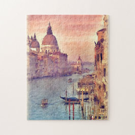 Quebra-cabeça Chic Vintage Itália Venice Canal Pastel Watercolor