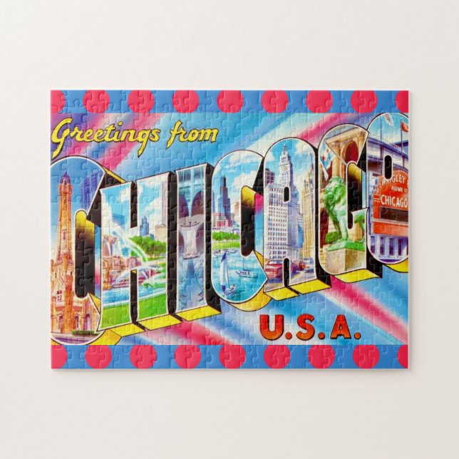 Quebra-cabeça Chicago 11x14 Colorful  Postcard Puzzle (Horizontal)