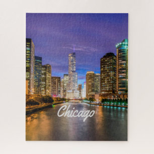 Quebra-cabeça Chicago Illinois City na noite