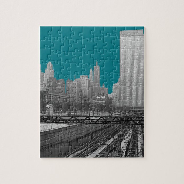 Quebra-cabeça Chicago Rail Yards Michigan Avenue 1960's Photo (Vertical)