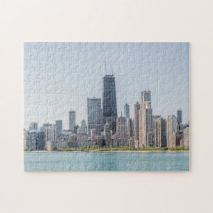 Quebra-cabeça Chicago Skyline Com O Lago Michigan