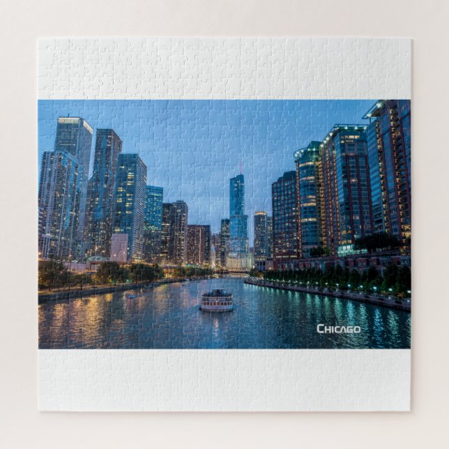 Quebra-cabeça Chicago Skyline Sunset River (Vertical)