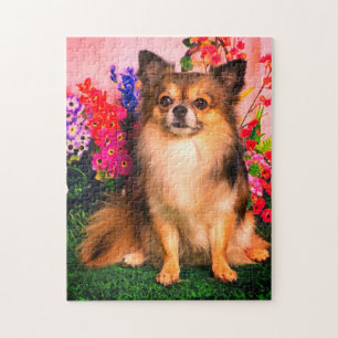 Quebra-cabeça Chihuahua bonito entre flores do primavera