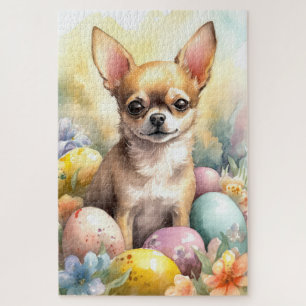 Quebra-cabeça Chihuahua com Ovos de Páscoa Feriado 