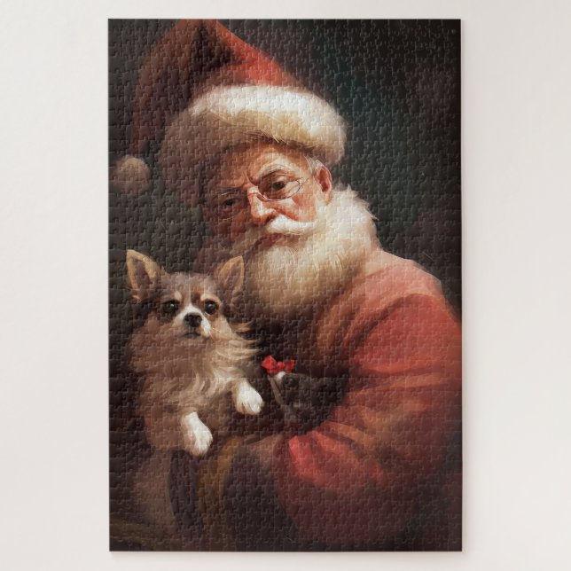 Quebra-cabeça Chihuahua com Papai Noel Natal Festivo (Vertical)