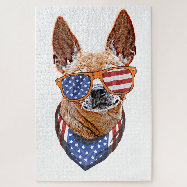Quebra-cabeça Chihuahua Dog EUA Independência Americana 4 de jul (Vertical)