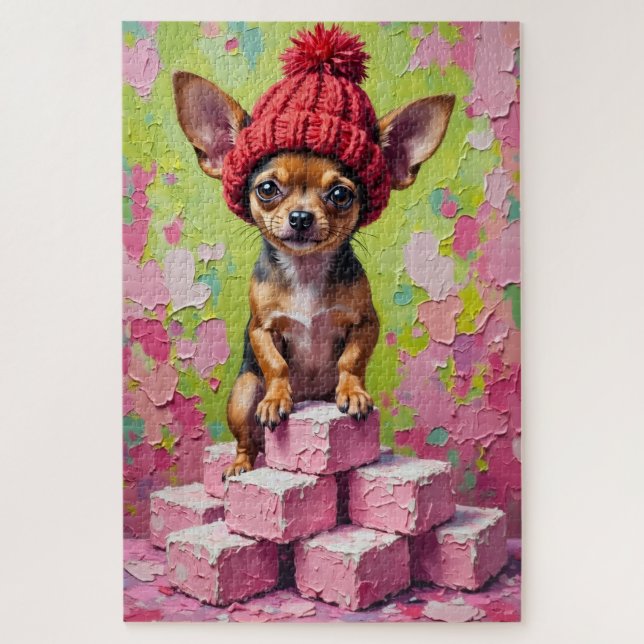 Quebra-cabeça Chihuahua Dog Valentine's Day Heart Beanie (Vertical)