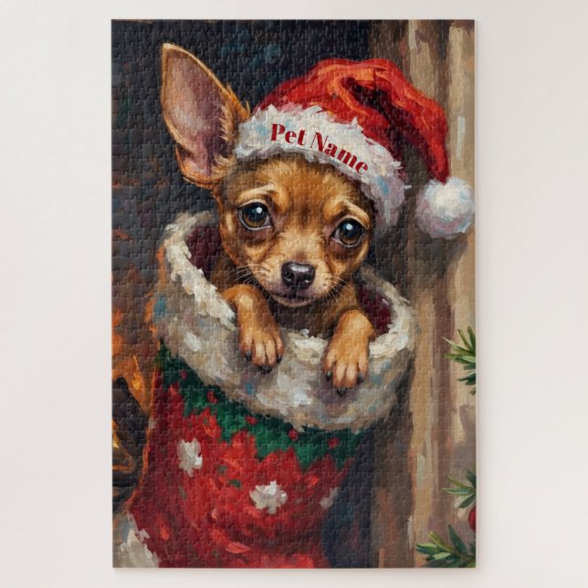 Quebra-cabeça Chihuahua Nestled in Christmas Stocking Hat (Vertical)