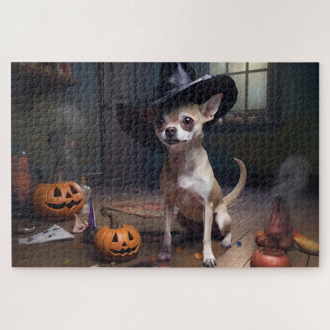 Quebra-cabeça Chihuahua Pumpkins Halloween Scary (Horizontal)