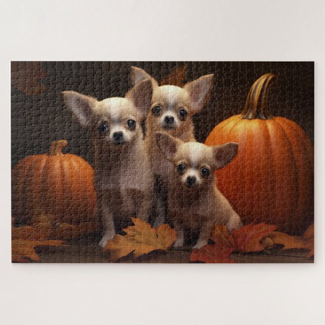 Quebra-cabeça Chihuahua Puppy Autumn Delight Pumpkin (Horizontal)