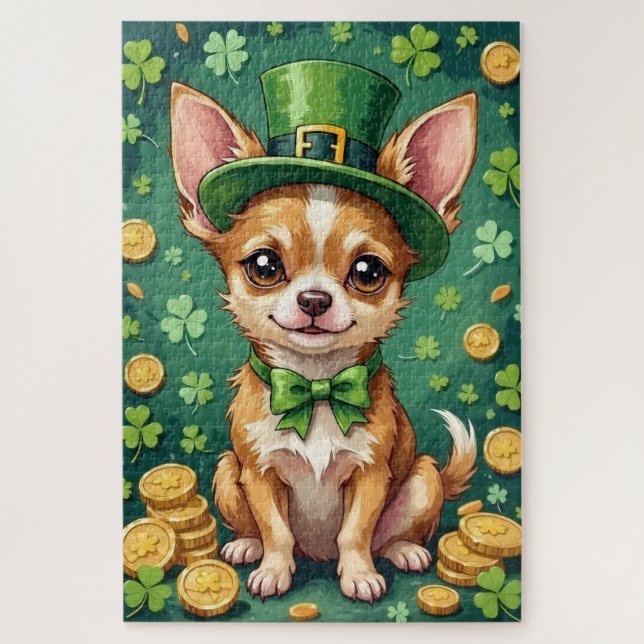 Quebra-cabeça Chihuahua St Patrick’s Day Cute Lucky Dog (Vertical)